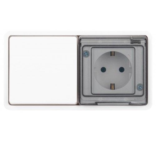 Блок: розетка с выключателем 1-клавишным ЭРА Эксперт 11-7521-01 IP55, 16A(10AX)-250В, СУ, Белый  Б0063261  ЭРА