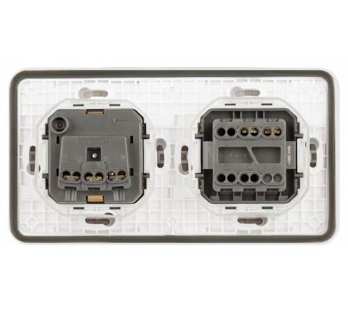 Блок: розетка с выключателем 1-клавишным ЭРА Эксперт 11-7521-01 IP55, 16A(10AX)-250В, СУ, Белый  Б0063261  ЭРА