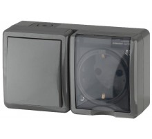 Блок розетка+выключатель 11-7401-03 IP54, 16АХ(10AX)-250В, ОУ, Эксперт, Серый Б0020734  ЭРА