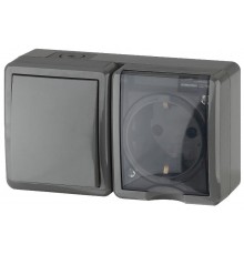 Блок розетка+выключатель 11-7401-03 IP54, 16АХ(10AX)-250В, ОУ, Эксперт, Серый Б0020734  ЭРА