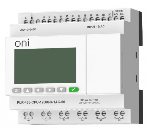 ПЛК 430 Модуль ЦПУ 12 DI 6 RO 220В AC с экраном  PLR-430-CPU-12D06R-1AC-00  ONI
