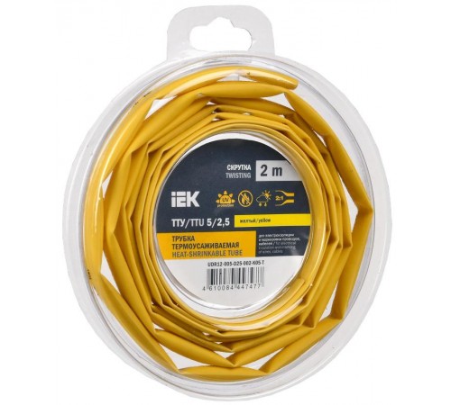 Трубка термоусадочная ТТУ нг-LS 5/2,5 желтая (2м/упак) IEK  UDR12-005-D25-002-K05-T  IEK