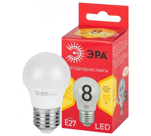 Лампа cветодиодная RED LINE LED P45-8W-827-E27 R Е27 / E27 8 Вт шар теплый белый свет  Б0053028  ЭРА