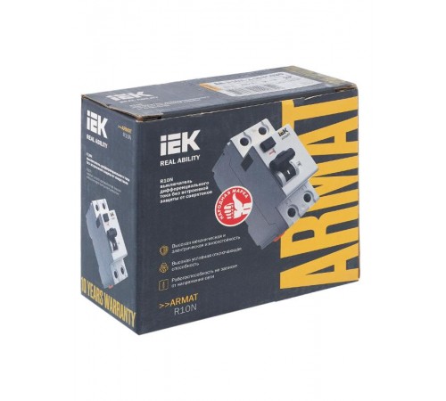 Выключатель дифференциальный (УЗО) R10N 2P 63А 30мА тип AC ARMAT  AR-R10N-2-063C030  IEK