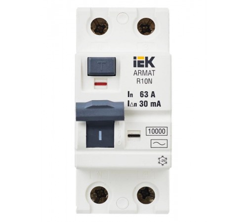 Выключатель дифференциальный (УЗО) R10N 2P 63А 30мА тип AC ARMAT  AR-R10N-2-063C030  IEK