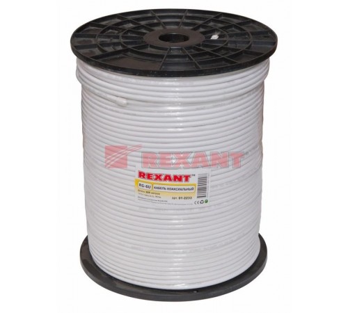 Кабель RG-6U+CU, (75%), 75 Ом, 305м., белый  01-2233  REXANT