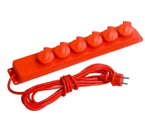 Удлинитель У06В 6 места с защитными крышками IP44 2Р+PE/5метров 3х1мм2 16А/250В  WYP10-16-06-05-44-N  IEK