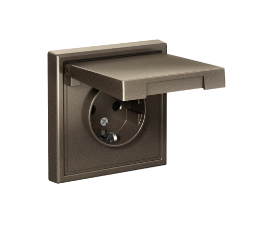 ArtGallery Мокко Розетка с заземлением, со шторками, с крышкой, 16А, IP20, механизм  GAL000646  SE