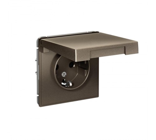 ArtGallery Мокко Розетка с заземлением, со шторками, с крышкой, 16А, IP20, механизм  GAL000646  SE