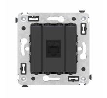 Компьютерная розетка RJ-45 без шторки в стену, кат.6А одинарная, "Avanti", "Черный матовый"  4412673  DKC