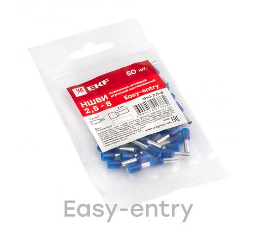 Наконечник штыревой втулочный изолированный НШвИ 2,5-8 (50шт.) EKF PROxima  nhvi-2.5-8  EKF