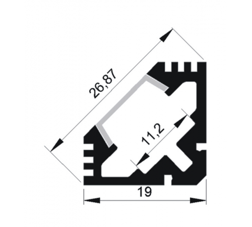 Профиль алюминиевый для светодиодной ленты PAL 1919 угловой анодированный IP20 2м  1009623  Jazzway