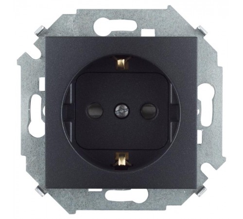 Simon 15 Графит Розетка с/з Schuko со шторками, 16А 250В, винт. зажим  1591443-038  Simon