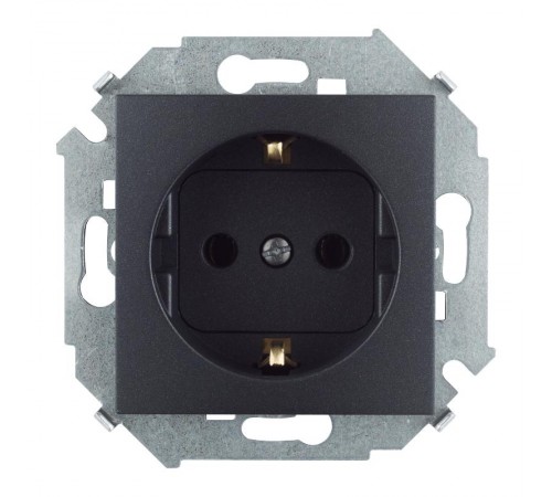 Simon 15 Графит Розетка с/з Schuko со шторками, 16А 250В, винт. зажим  1591443-038  Simon