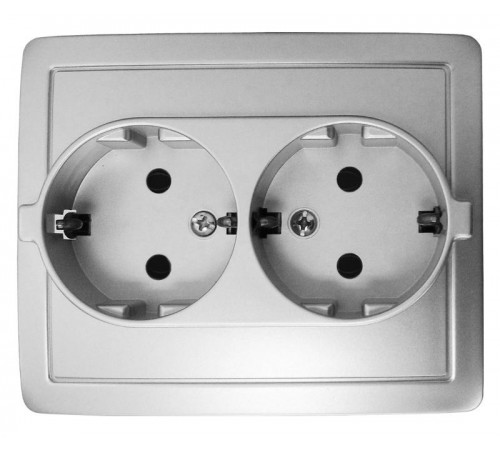 Simon 15 Алюминий Розетка двойная с/з Schuko, винт. зажим, 16А 250В  1590456-033  Simon