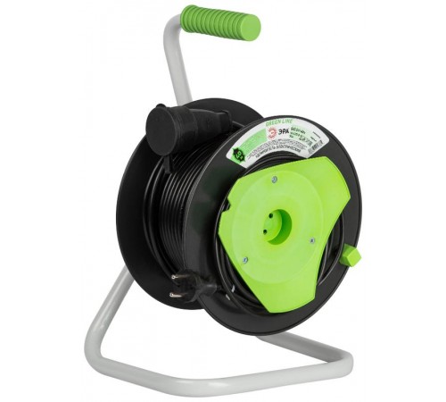 Удлинитель силовой ЭРА GREEN LINE GAZ-2x1-40m Greenline на катушке пластик 1 розетка без заземления 40м ПВС 2x1мм2   Б0065109  ЭРА