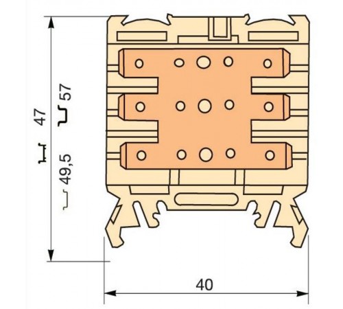 Клемма HD2,5/6.3.3G.3G.1, 6 quick-connect (fast on) 6,3x0,8мм, 2,5 мм.кв., горизонтальные  1SNA190316R2700  TE