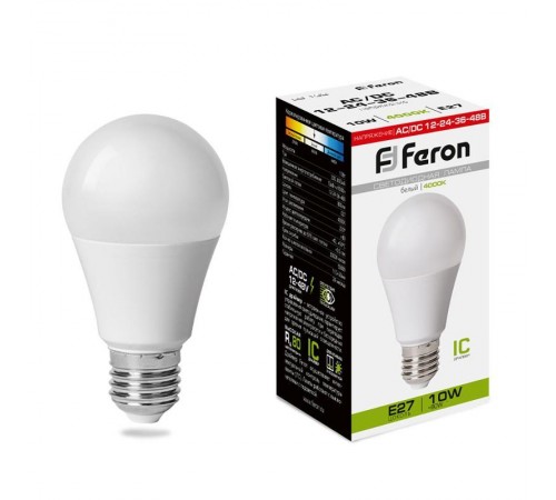 Лампа светодиодная низковольтная LB-192 Шар E27 10W 4000K  38265  Feron