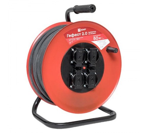 Удлинитель на катушке "Гефест 2.0" 4 гнезда 50м с заземлением и предохранителем ПВС 3*1,5 16А/3,5кВт IP44 PROxima  UKA02-16-R315-4-50-IP44  EKF