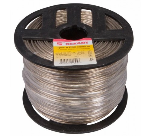 Трос стальной в ПВХ оплетке d=2,5 мм, прозрачный (бухта 200 м)  09-5325  REXANT