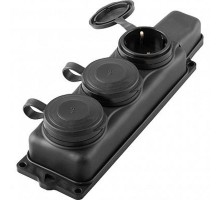 RST16-23-44 Розетка переносная 3-местная c/з, каучук 250В,16А, IP44, серия Одри, черный  32739  STEKKER