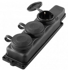 RST16-23-44 Розетка переносная 3-местная c/з, каучук 250В,16А, IP44, серия Одри, черный  32739  STEKKER