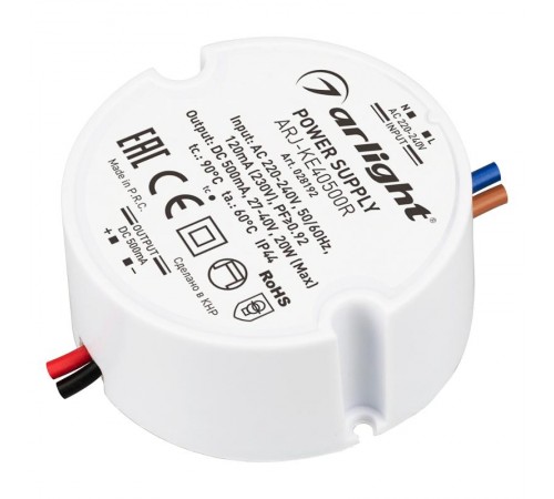 Блок питания ARJ-KE40500R (20W, 500mA, PFC) (Arlight, IP44 Пластик, 5 лет)  028192  Arlight