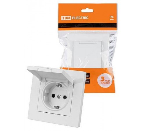 Розетка 2П+З 16А 250В IP44 с защ. шт. с крышкой белая "Сенеж"   SQ1816-0039  TDM