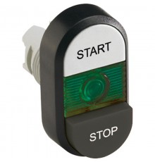 Кнопка двойная MPD19-11G (белая/черная-выступающая) зеленая линз а с текстом (START/STOP)  1SFA611148R1102  ABB