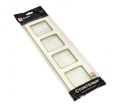 Стокгольм Рамка 4-местная белая с линией цвета зеленый PROxima  EAM-G-303-10  EKF