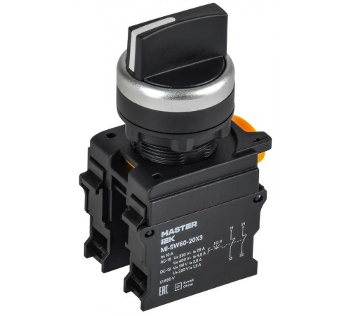 Переключатель 3 положения 2NC чёрный MASTER  MI-SW60-20X3-5-24-3-K02  IEK