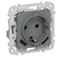 FLITE Розетка с заземлением со шторками 16А с USB A+A 3,1А быстрозажимные клеммы РСЮша11-1-ФлМА мокрый асфальт  FI-R14-16-1-U21-D31-K80  IEK