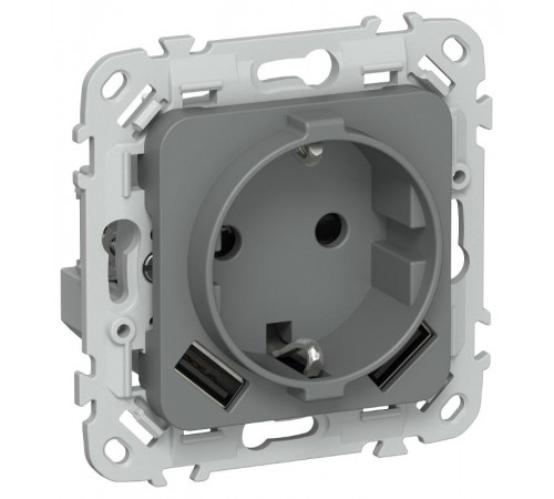 FLITE Розетка с заземлением со шторками 16А с USB A+A 3,1А быстрозажимные клеммы РСЮша11-1-ФлМА мокрый асфальт  FI-R14-16-1-U21-D31-K80  IEK