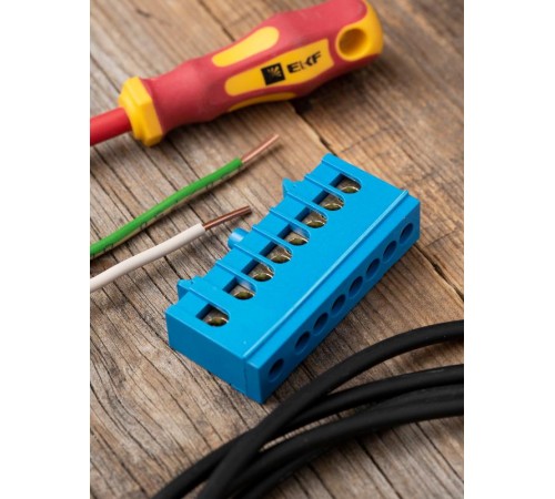 Шина "0" N (6х9мм) 8 отверстий латунь синий изолированный корпус на DIN-рейку EKF PROxima  sn0-63-8-ib  EKF