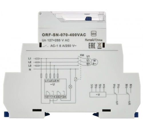 Реле фаз ORF-SN 3ф. 2 конт. 70-400В AC с контр. нейтр.  ORF-SN-070-400VAC  ONI