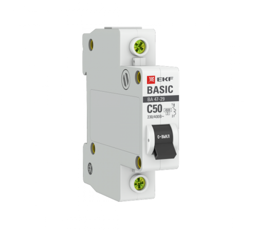 Выключатель автоматический однополюсный ВА 47-29 50А C 4,5кА Basic  mcb4729-1-50C  EKF