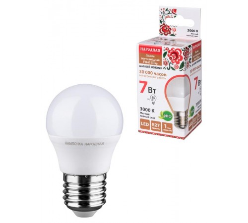 Лампа светодиодная FG45-7 Вт-230 В-3000 К-E27 Народная  SQ0340-0188  TDM