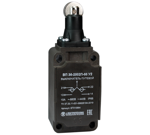 ВП 36-2502П-66 У2, толкатель с роликом, 1з+1р, полумгновенный, 30х60 мм, без сальника, 3А, IP66, выключатель путевой  (ЭТ)  ET010884  Электротехник