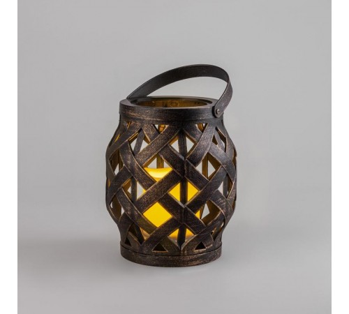 Декоративный фонарь со свечкой, плетеный корпус, бронза, размер 14х14х16,5 см, цвет теплый белый  513-055  NEON-NIGHT