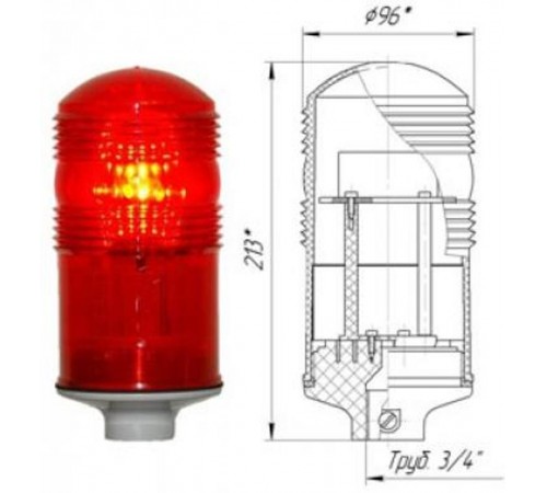 Заградительный огонь "ЗОМ-48LED" >32cd, тип "Б", 30-265V AC/DC, IP65  АЭРОСИГНАЛ