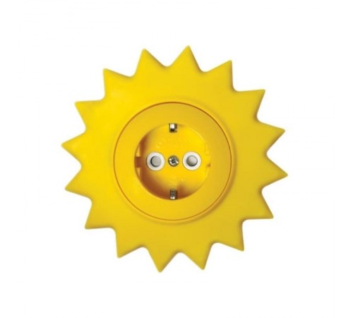 Розетка одноместная HAPPY Солнце скрытой установки с заземлением и защитными шторками, желтая  KR-78-0813  Kranz