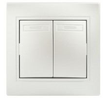 Переключатель  Plano 1-107-06 двухклавишный, 10А-250В, IP20, СУ, перламутр   Б0053811  Intro