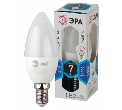 Лампа светодиодная LED 7Вт E14 220В 4000К smd B35 свеча  Б0020539  ЭРА