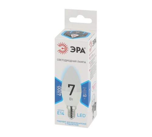 Лампа светодиодная LED 7Вт E14 220В 4000К smd B35 свеча  Б0020539  ЭРА