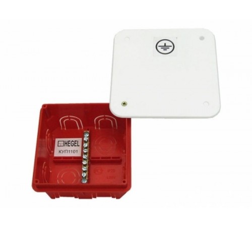 Коробка уравнения потенциалов 102х102х50 (ниша) д/сплош стен, 7зажимов, 10 вводов, внутр разм 90x90x48,55 мм IP20  КУП1101-И  HEGEL