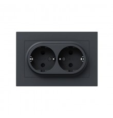 Механизм розетки двойной, 16А, с заземлением, со шторками, с рамкой, графит Эпика  UP1-SOG-211 EKF