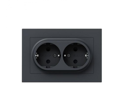 Механизм розетки двойной, 16А, с заземлением, со шторками, с рамкой, графит Эпика  UP1-SOG-211 EKF