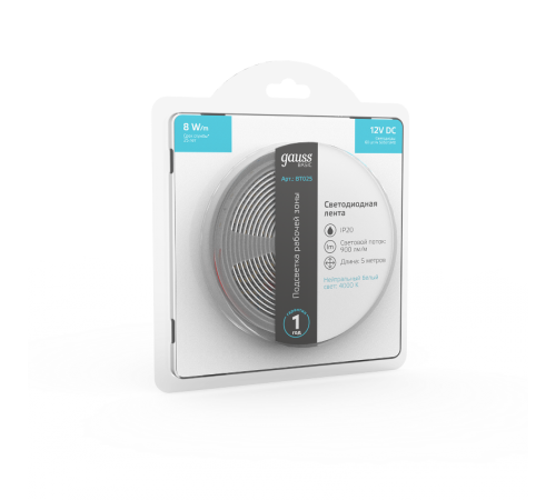 Лента светодиодная Basic LED 5050/60 12V 8W/m 900lm/m 4000K 10mm IP20 5m 1/100  BT025  Gauss
