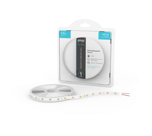 Лента светодиодная Basic LED 5050/60 12V 8W/m 900lm/m 4000K 10mm IP20 5m 1/100  BT025  Gauss