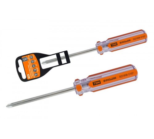 Отвертка крестовая, прозрачная рукоятка, углеродистая сталь, тип PH3 x 200 мм, серия "Гранит"  SQ1006-2107  TDM